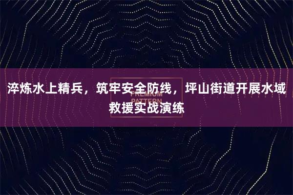淬炼水上精兵，筑牢安全防线，坪山街道开展水域救援实战演练